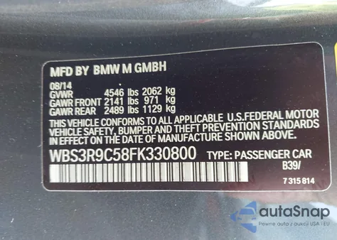 2015 BMW M4 z USA, uszkodzony, nr VIN WBS3R9C58FK330800